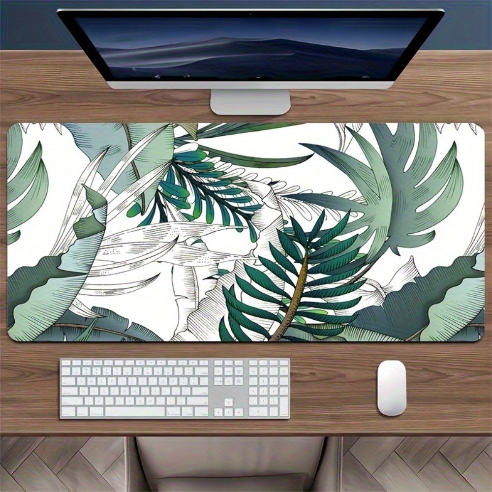 Desk Setup With Plants - Tropikal bitki deseni, kaymaz alt astar,