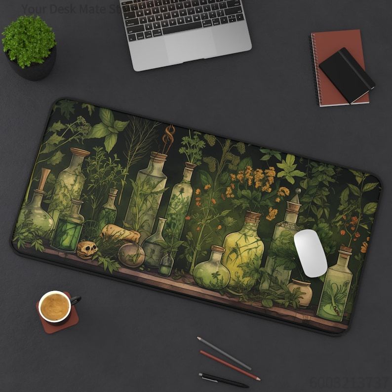 Desk Setup With Plants - Witchy Botanik İksirler Bitkiler Masa Dekoru