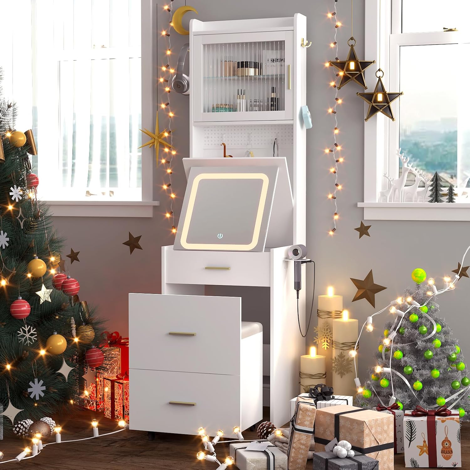 Desk Setup Small - Katlanır Panelli Işıklı Aynalı 3'ü 1
