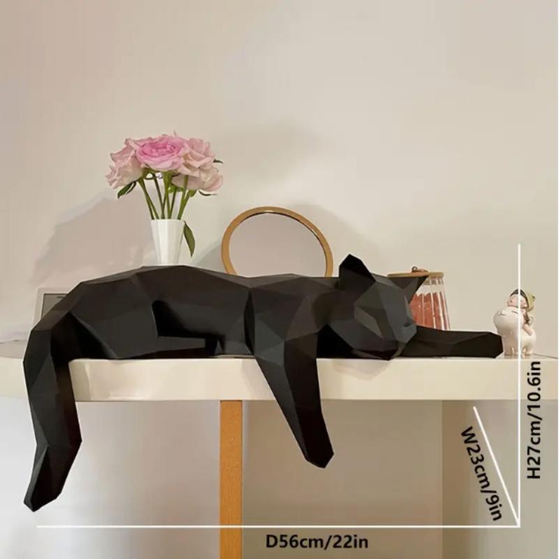 Desk Setup Black - Siyah Beyaz Kedi Heykeli - Geometrik