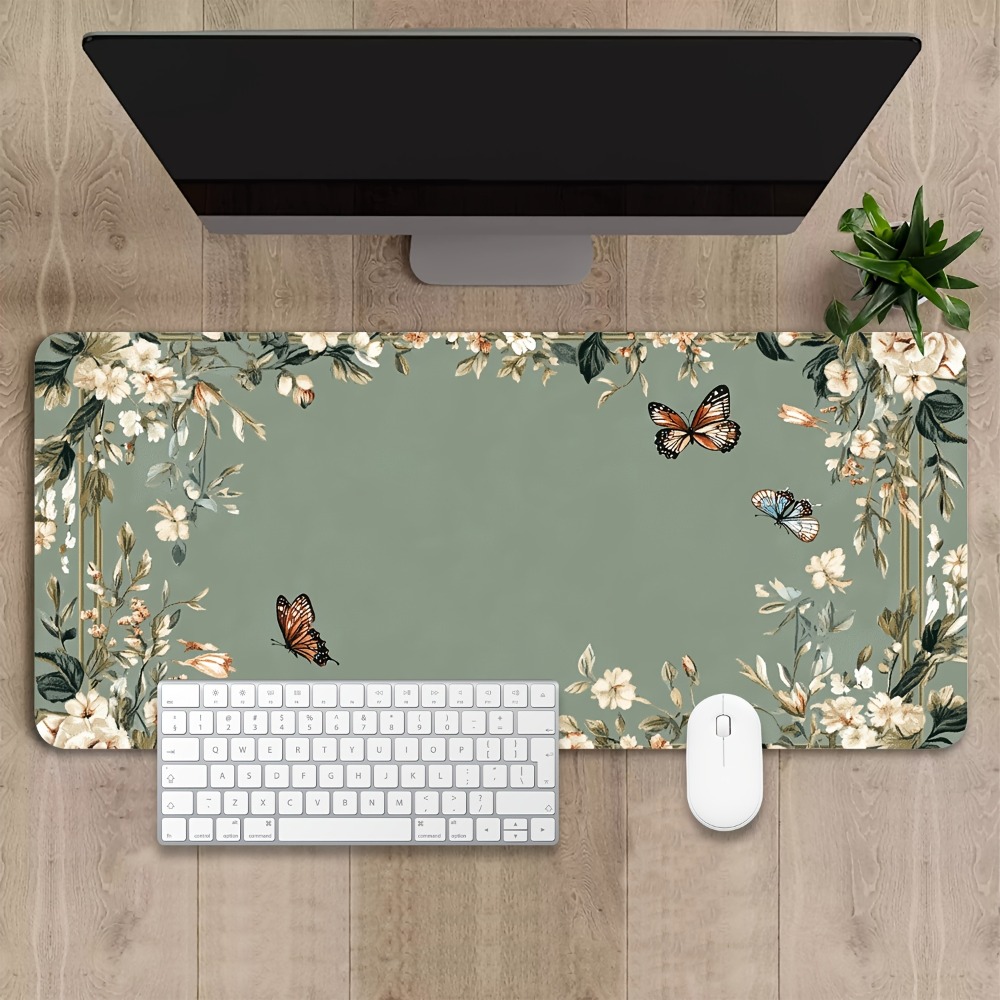 Desk Setup With Plants - Kelebek desenli ve yeşil çiçek desenli
