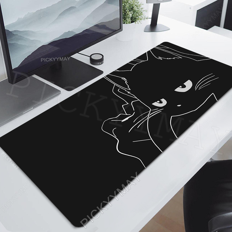 Desk Setup Black - Oyun Mousepads Mousepad Siyah Kedi Büyük