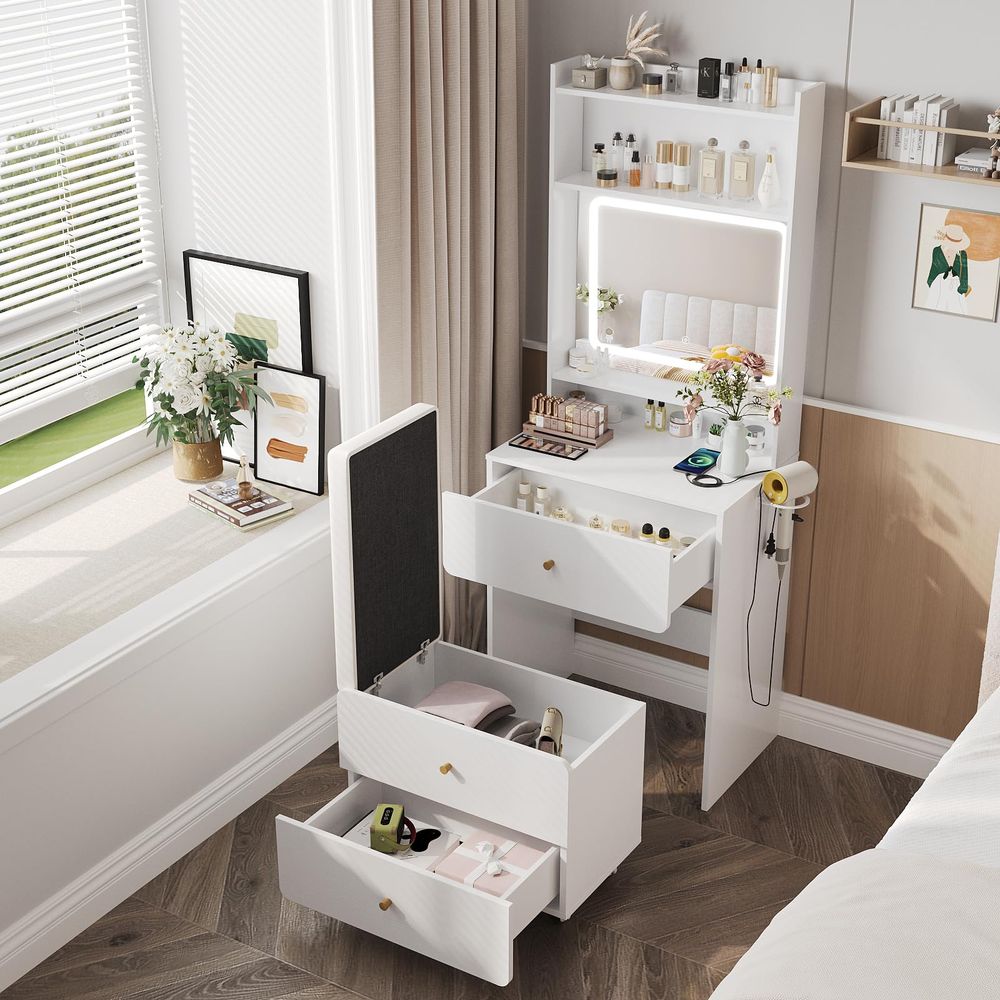 Desk Setup Small - Aynalı ve Işıklı Küçük Makyaj Masası,