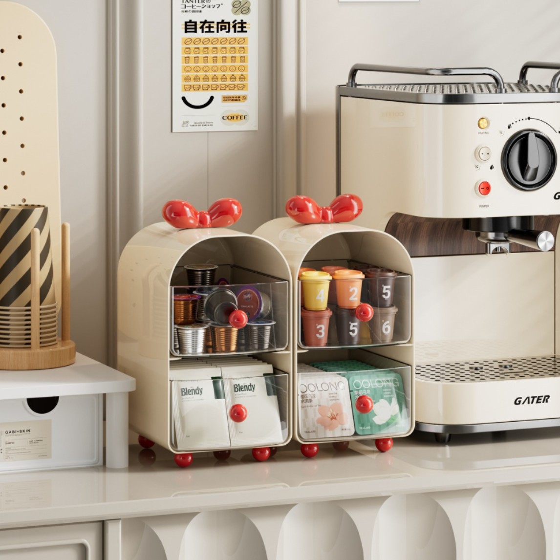 Desk Drawer Unit - Kremalı Kahve Kapsülü Düzenleyici, Çay Poşetleri,