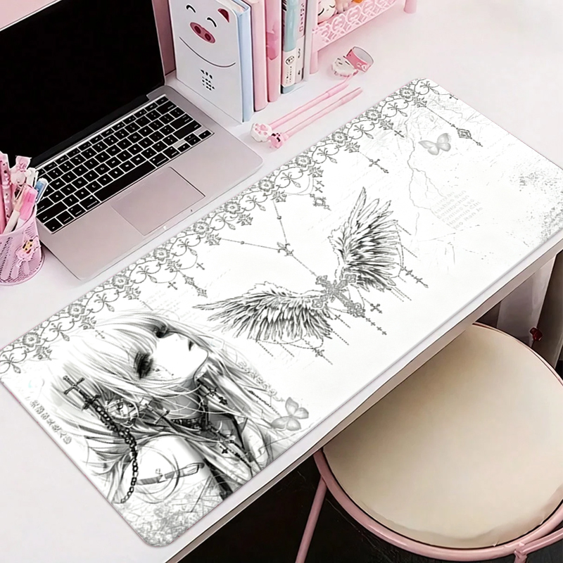 Desk Setup Black - Deri Mousepad Siyah Beyaz Anime Estetik