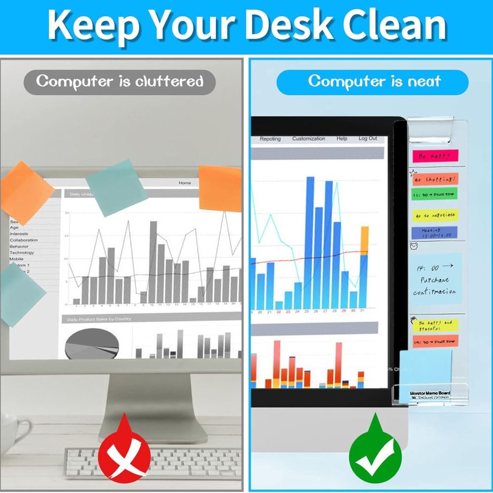 Sticky Memo Holder - Şeffaf Monitör Not Panosu Çok fonksiyonlu