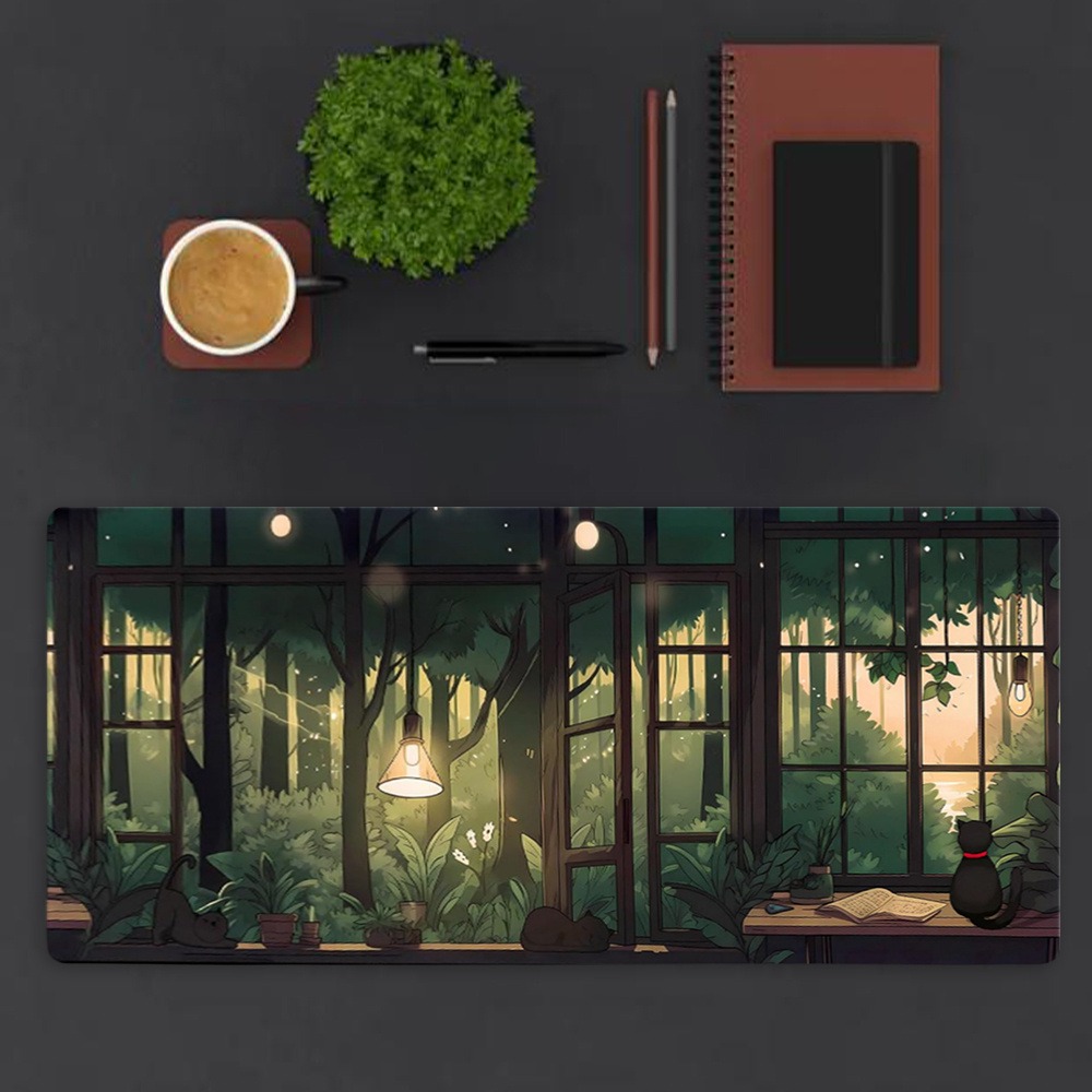 Sevimli Lofi Masa Örtüsü - Yeş - Desk Setup With Plants incelemesi ve fiyatı